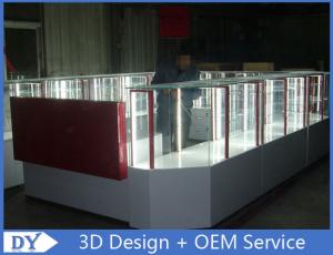 Customize made white wooden tempered glass mobile kiosk for sale