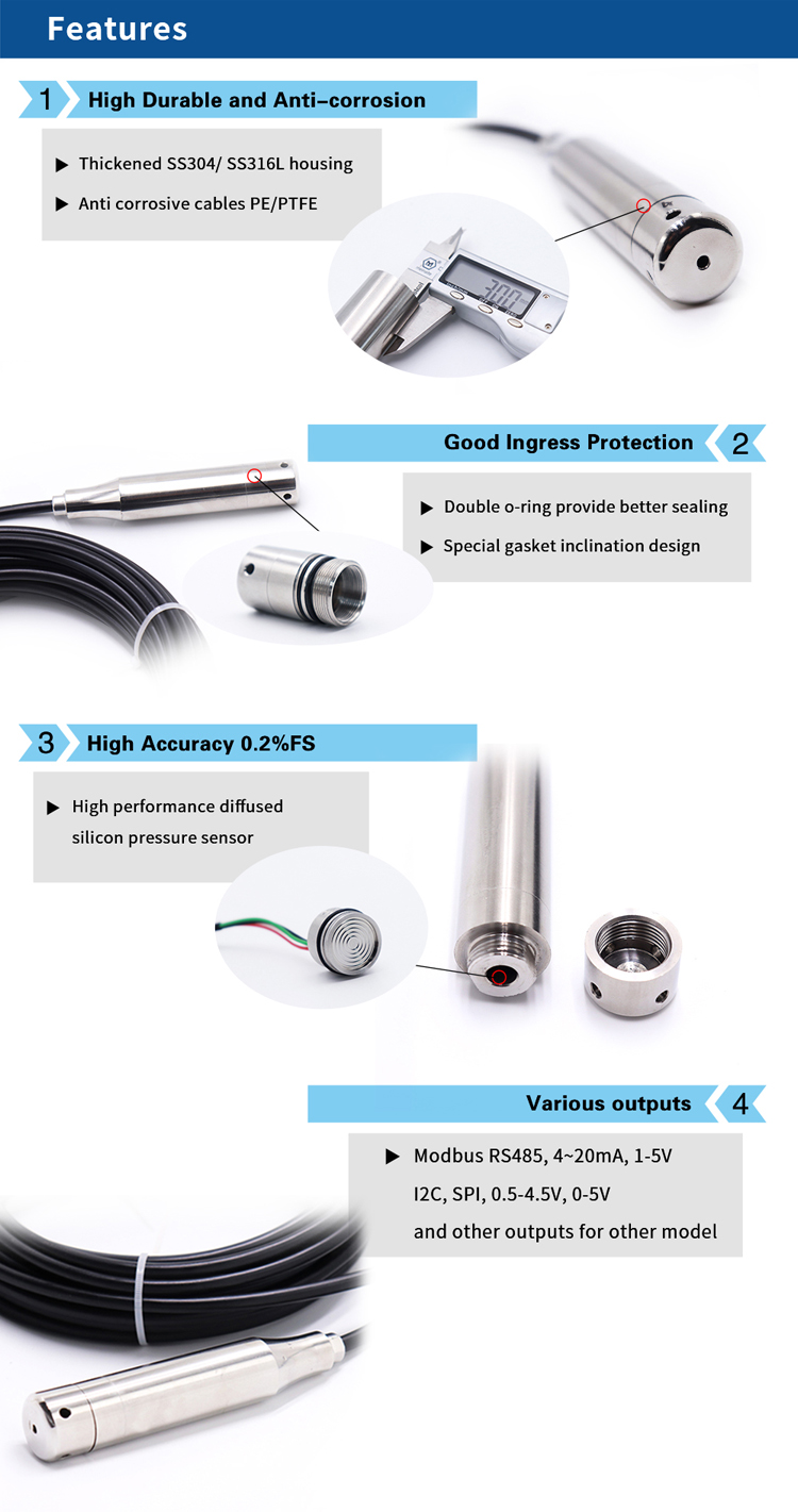 4-20mA 0.5-4.5V Analog Water Level Sensor High Stability Intergral Small Size