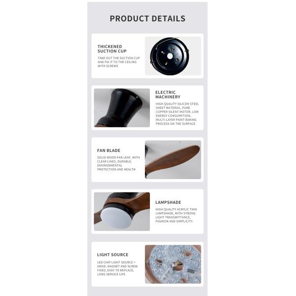 Integrated Two Leaf Solid Wood Ceiling Fan Light For Living Room