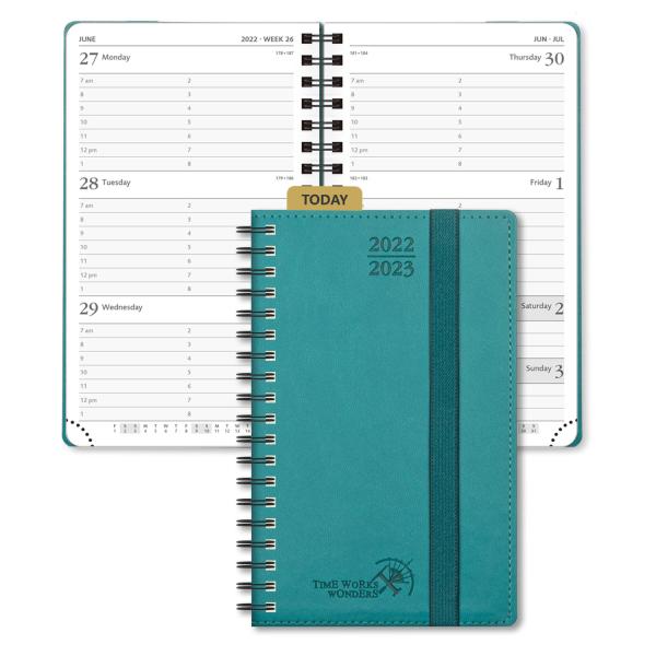 Quality Custom Turquoise Mini Weekly Planner 2023 2023 Vertical Layout Pages for sale