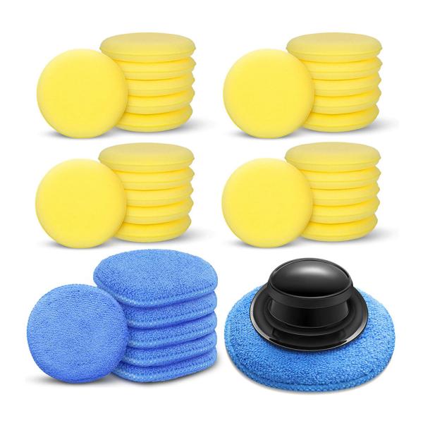 Quality 30 Pieces Wax Applicator Pads Yellow Car Polishing Pads Blue With Handle for sale