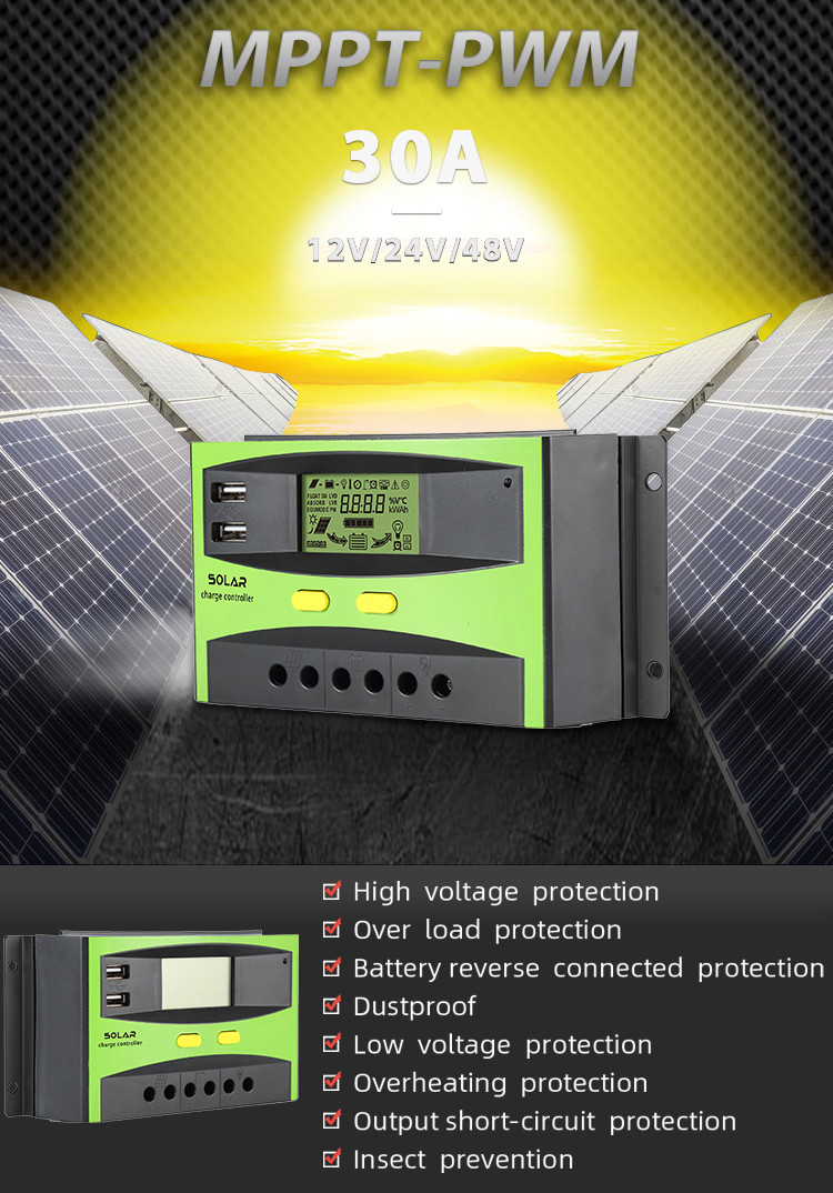 ISO9001 24V 48V 20 Amp PWM Solar Charge Controller