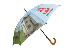 Buy cheap Customized Printed Auto Open Stick Umbrella Curved Handle Unique Canopy product