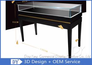 Rectangle Black Wooden Locking Jewelry Display Case With Light