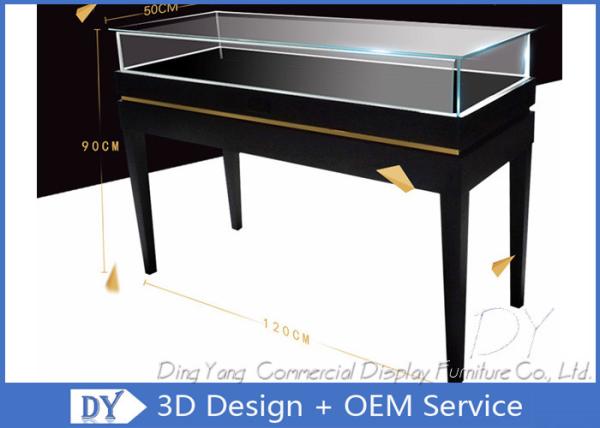 Quality Rectangle Black Wooden Locking Jewelry Display Case With Light for sale