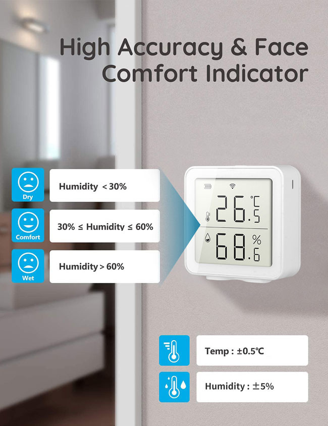 250mA Wireless Temp And Humidity Sensor Tuya Smart Life Alexa