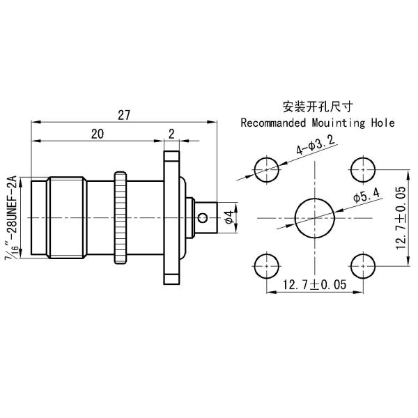 TNC Female RF Coaxial Receptacle – Self-Locking (Radially Meshing), Compatible with 2# Semi-Rigid / Semi-Flexible Cable
