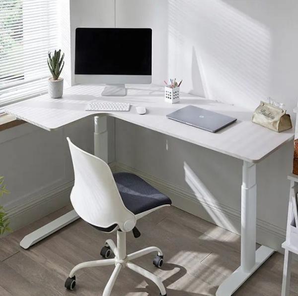 Quality Rustic Brown L Shape Stand Up Desk for Gaming and Work Electric Height Adjustable for sale