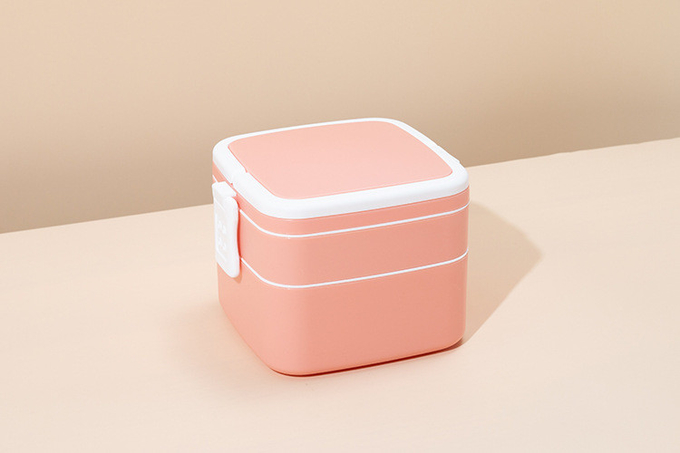 Double-Layer Portable Plastic Bento Lunch Box With Lid 1000ML Rectangular Blue