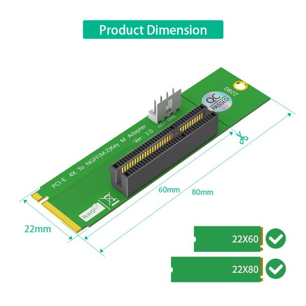PCIe 1X to M.2 Key M Adapter Card 22x80mm for 2260/2280 SSD