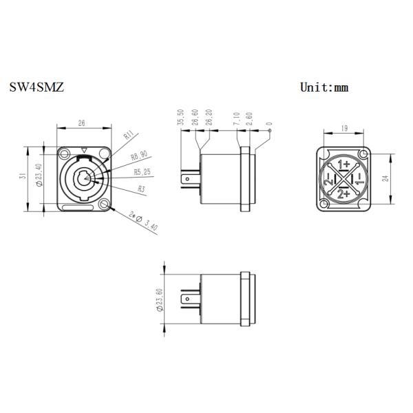 Chassis 4 Pin Speaker Male Connector Plastic D Shape Latch Lock