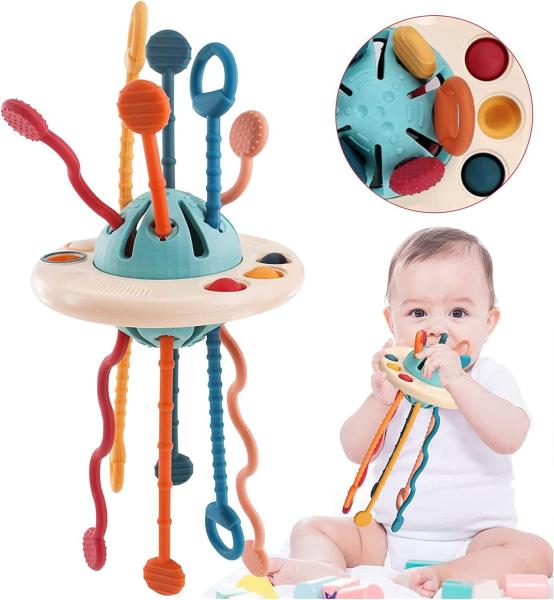 Quality Baby Sensory Montessori Silicone Toy Travel Pull String Activity Toy for Toddlers for sale