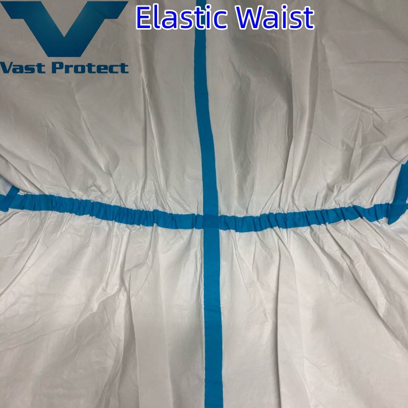 Breathable Disposable White Blue Strip Micro Film Suit Without Boots-Cover