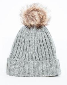 China POM POM HAT GREY BEANIE Hat Winter Beanie Hat on sale