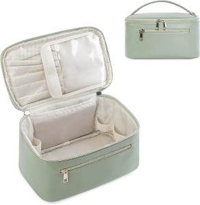 Buy cheap Women Green Travel Makeup Organizer Cosmetic Brush Case in Eco Vegan Leather product