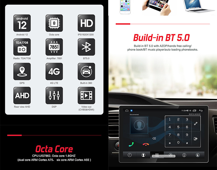 OEM Universal Car Stereo , 12.95" Car Video Player With Full Fitted Black Screen