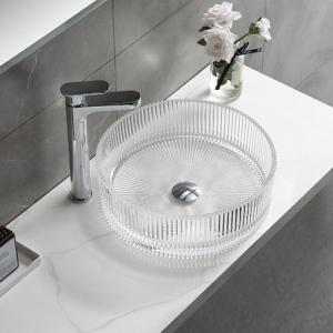 Buy cheap Modern Crystal Clear Glass Wash Basin Vertical Stripes Diecasting Bathroom Basin Sinks product