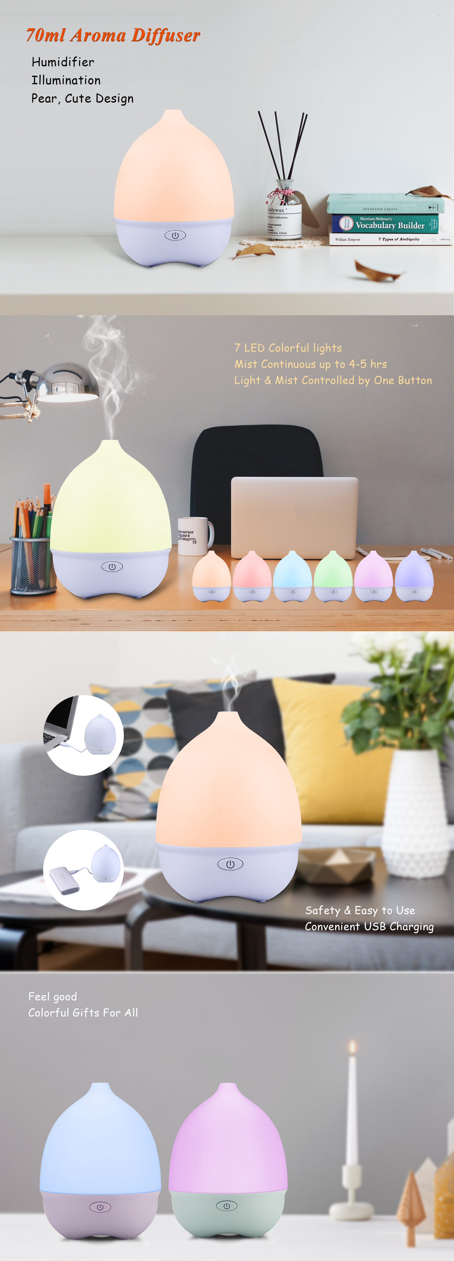 5v 70ml USB Ultrasonic Remote Control Humidifier