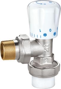 4504 Manually Tuned Brass TRV Supply Valve Angle Type DN20 DN25 Nickel Plated with PP-R Adapter x Flexible Male Nipple
