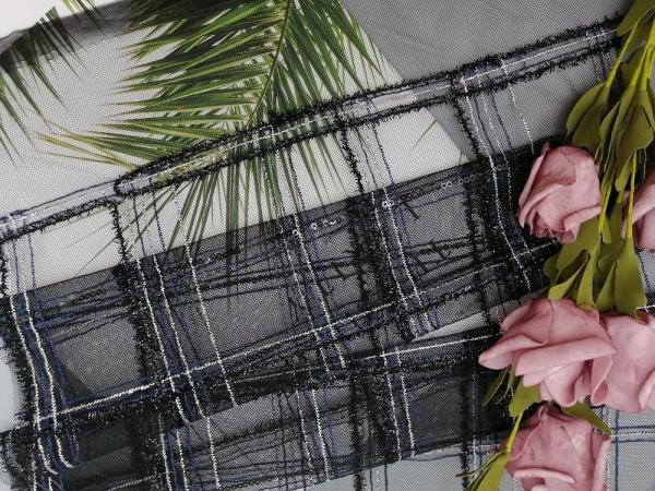 Quality Navy Tulle Mesh 100 Yards 100% Polyester Sequin Fabric for sale