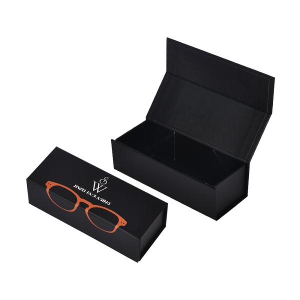 Quality Black Magnetic Folding Eyewear Packaging Box Rectangle Paperboard for sale