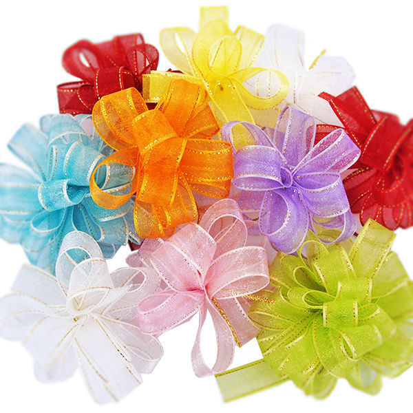 Net Fabric Pom Pom Bow Gift Pull White Bow Ribbon For Products Decorations