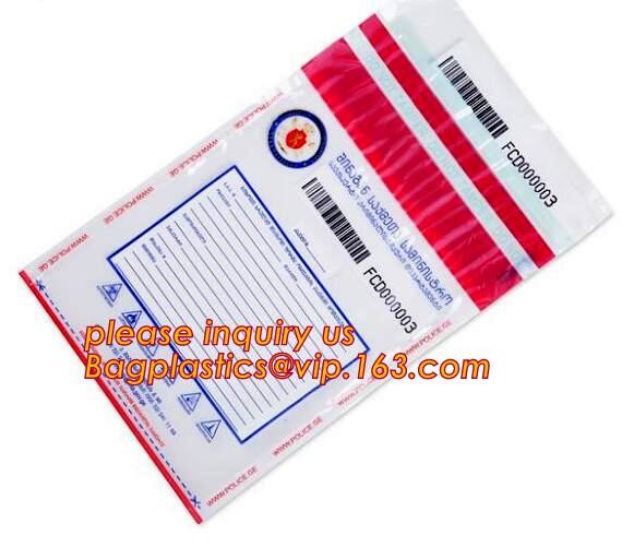 money locking security bag courier plastic bag, plastic self adhesive evidence bag/security bag, Temper-Evident Bags, De