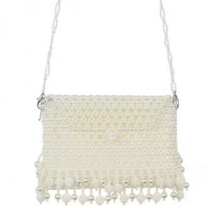 China Women 6mm Pearl Hand Bags , White Woven Bead Bag Hand weaving OEM on sale