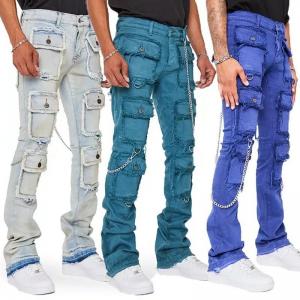 China                  Hot Selling Pants Flared Cotton Men Streetwear Fashion Hip-Hop Loose Straight Cargo Jeans              on sale