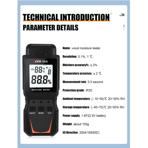 VICTOR 2GA Digital Wood Moisture Meter Handheld Humidity Meter