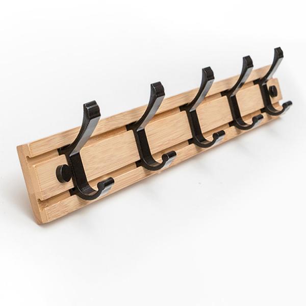 Customized Hook Quantity Solid Bamboo Wall Hanging Hooks for Living Room Organization