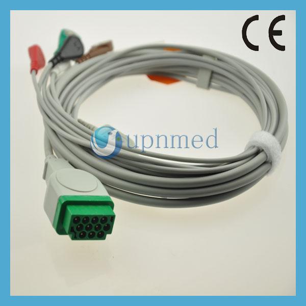 Quality GE-Marquette One-piece 5-Lead ECG Cable with leadwires, AHA, Snap,11pin for sale
