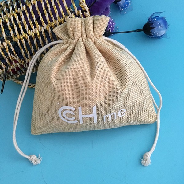 Coffee Beans Custom Printed Jute Bags , Colored Packing Felt Drawstring Bag