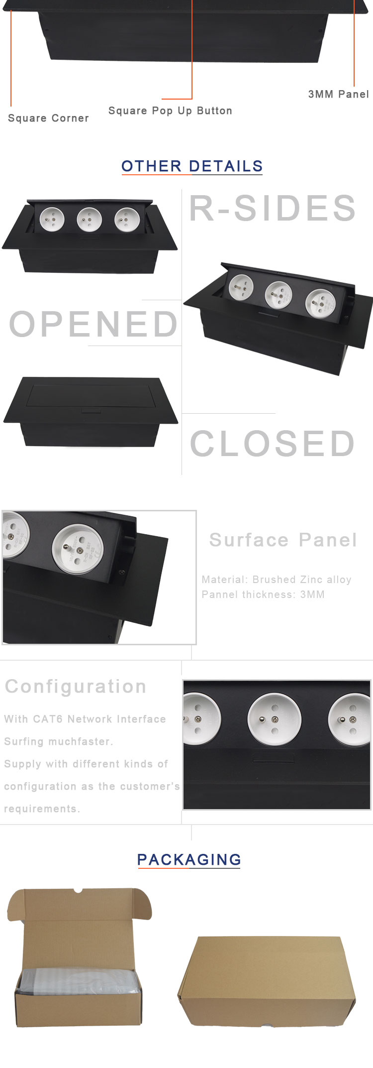 Hottest CE approved French power pop up table top power socket