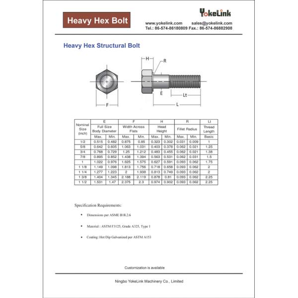 EN 14399-4 HV Structural Bolt M16x85mm Grade 10.9 HDG