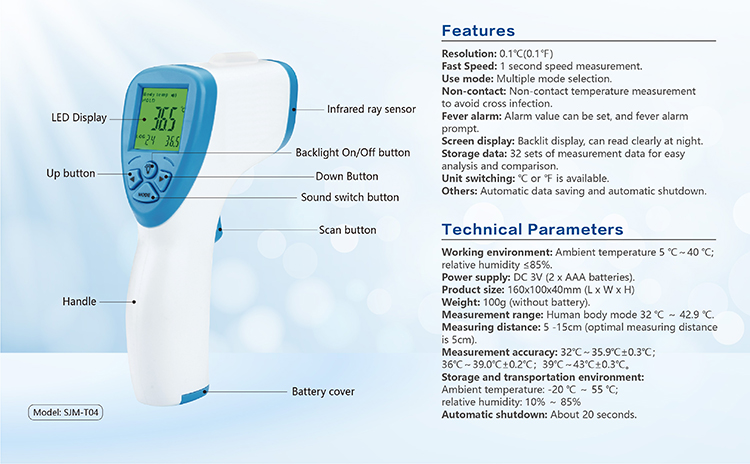 Quick Response Digital Infrared Thermometer / Non Contact Forehead Thermometer