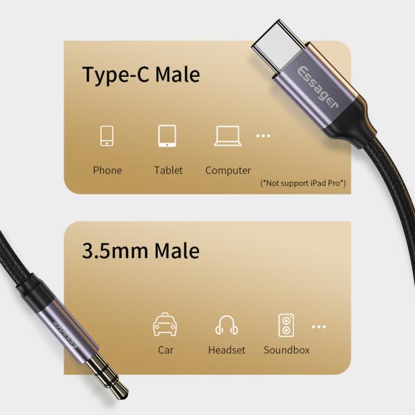 Type C Adapter Port To 3.5MM AUX Jack Audio Cable