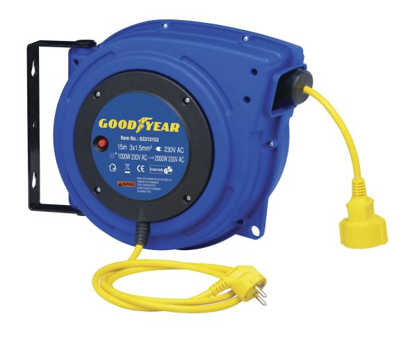 Quality Goodyear Wall Mounting cord Reel Including Cord Length 50' / 15m enclosed driven spring and double adjustment ratch for sale