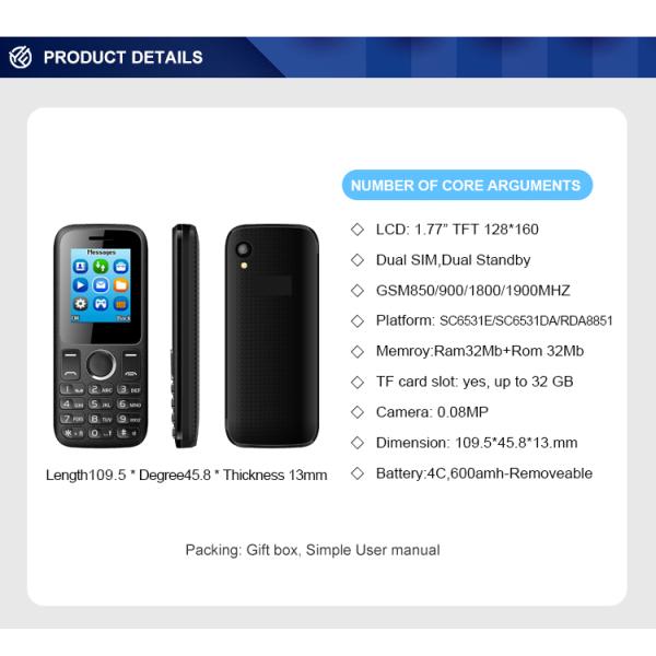 Very Slim Keypad Push Button Mobile Phones 8851 With 600amh Lithium Battery