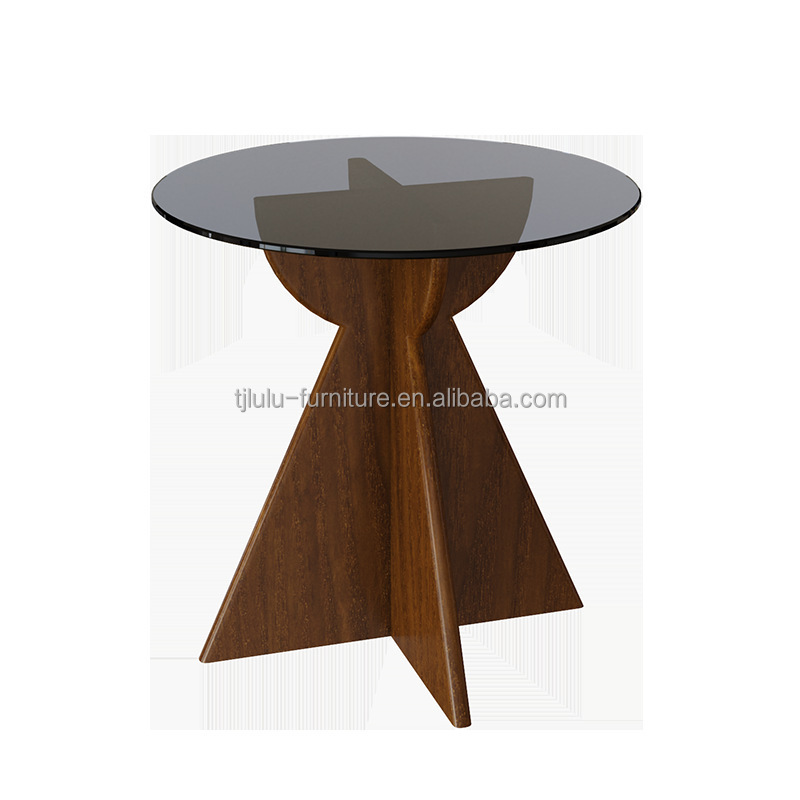 Solid Wood Round Side Glass Top Table Coffee Table For Living Room Design General Home Furniture Lacquered Finish