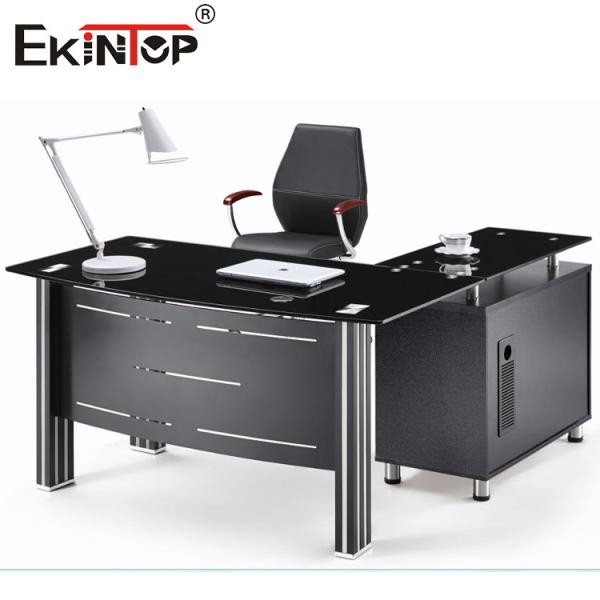 Quality Modern Glass Desk Top With Metal Legs And Drawer Executive Glass Table for sale
