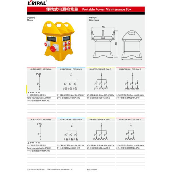 Industrial Portable 3 Phase Power Distribution Box Maintenance IP44 / IP65