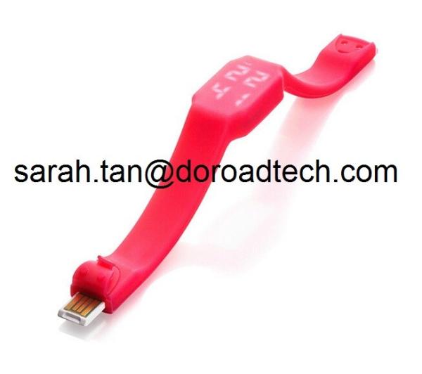 Quality Promotional Gift Silicone Wristband USB Flash Drive with LED Indicating Time for sale