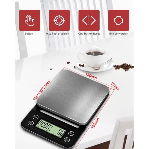 3KG Steel Platform Digital Coffee Scale With Timer