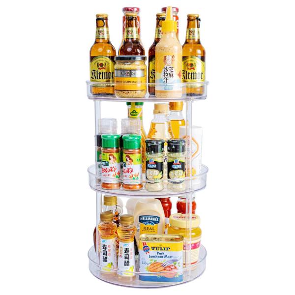 Quality 3 Tier Clear 360 Rotating Lazy Susan Tray Countertop Spice Display Rack for sale