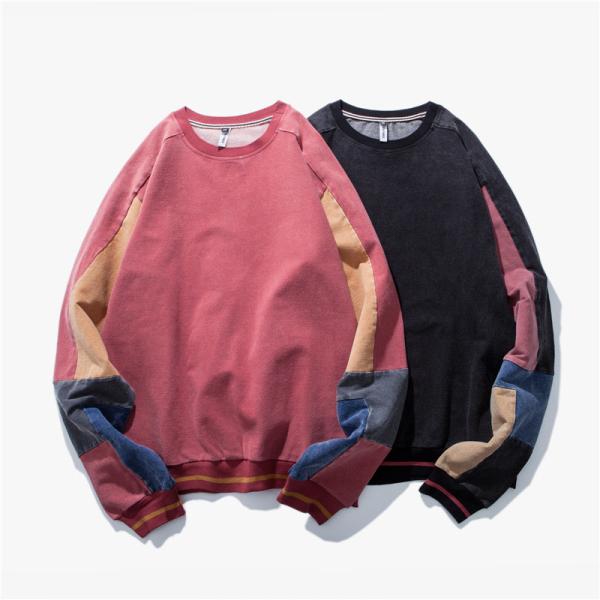 Quality Retro Crew Neck Contrast Color Oversized Pullover Sweatshirt Without Hood for sale