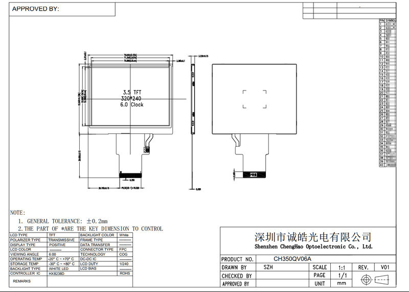 3.5" Transmissive TFT LCD Display 320x240 Tft Screen Panel With Rgb Interface