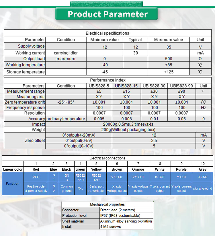 UBIS-828Y Inclinometer Sensor Dual Axis Measurement For Industrial Applications