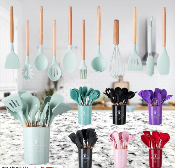 Quality undegradable Silicone Kitchen Utensil Sets , Minimalist 12 Piece Silicone Utensil Set for sale