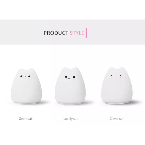 Colorful Soft Glue Cartoon Little Cat Silicone Night Light Battery Powered